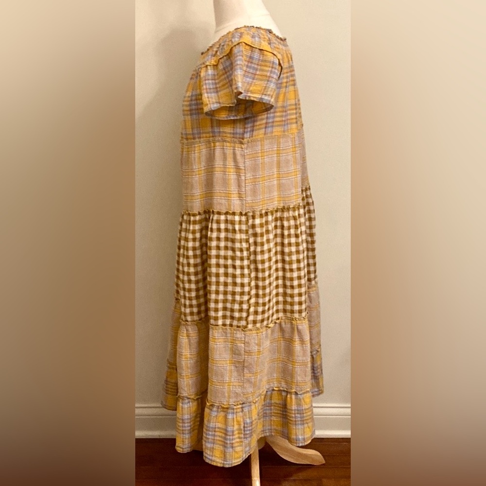 Easel Brown Yellow Blue Plaid Gingham S Country Garden Picnic Cottagecore Dress - Picture 9 of 13